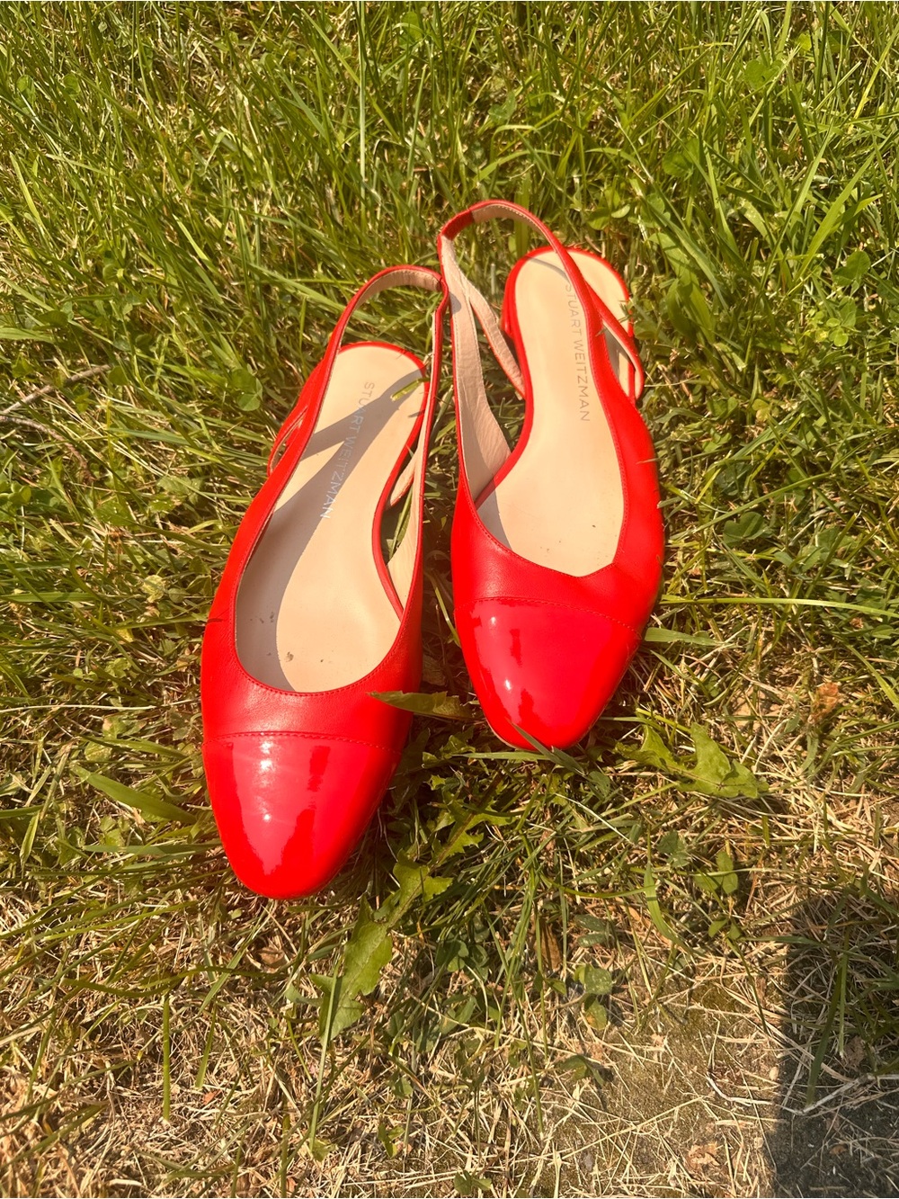 Stuart Weitzman Bright Red Patent Slingback Flats
